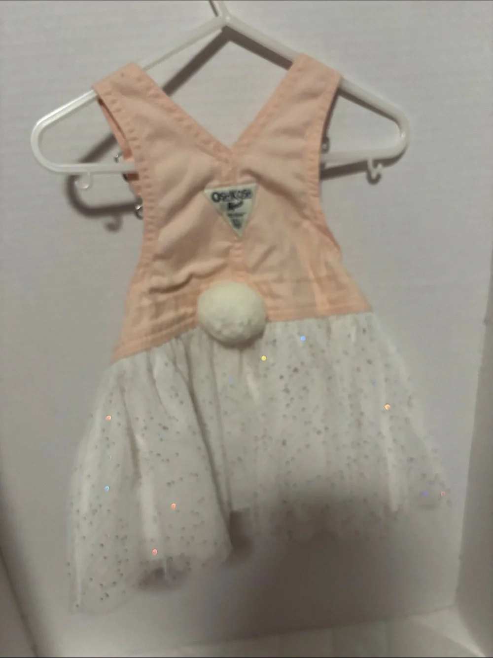OshKosh B'gosh Peach Overall Dress with White Sparkle Tulle